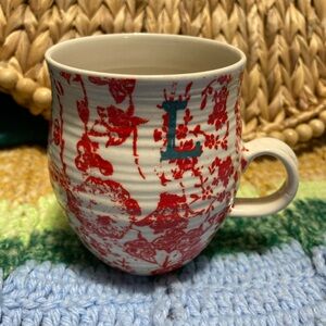 Anthropologie Red Floral L Letter Mug - Damage TLC